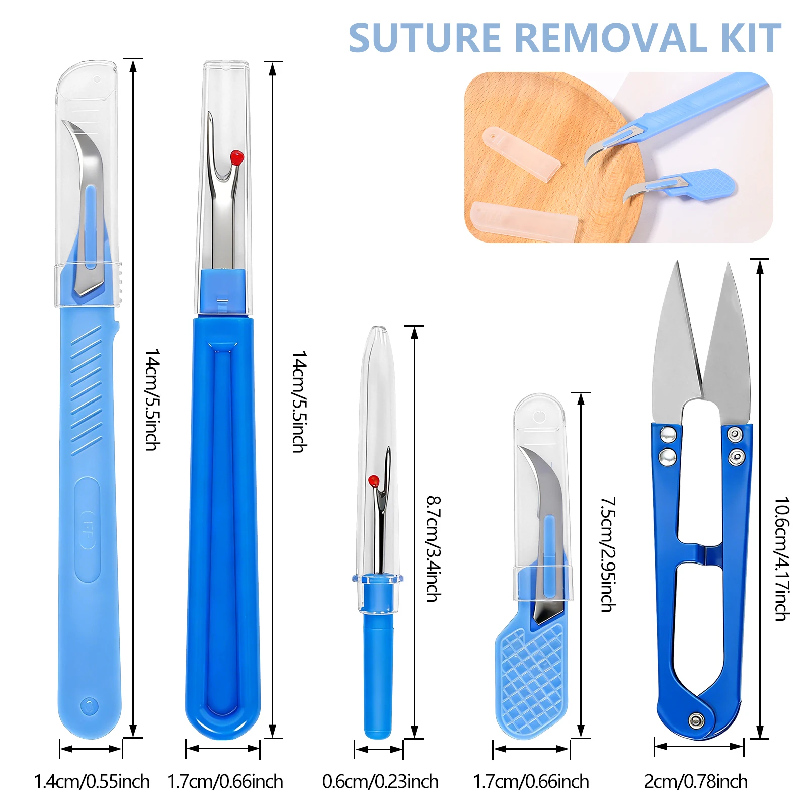 Sewing Kit - 파란색 봉합제거기 세트 5개, 실 제거기,