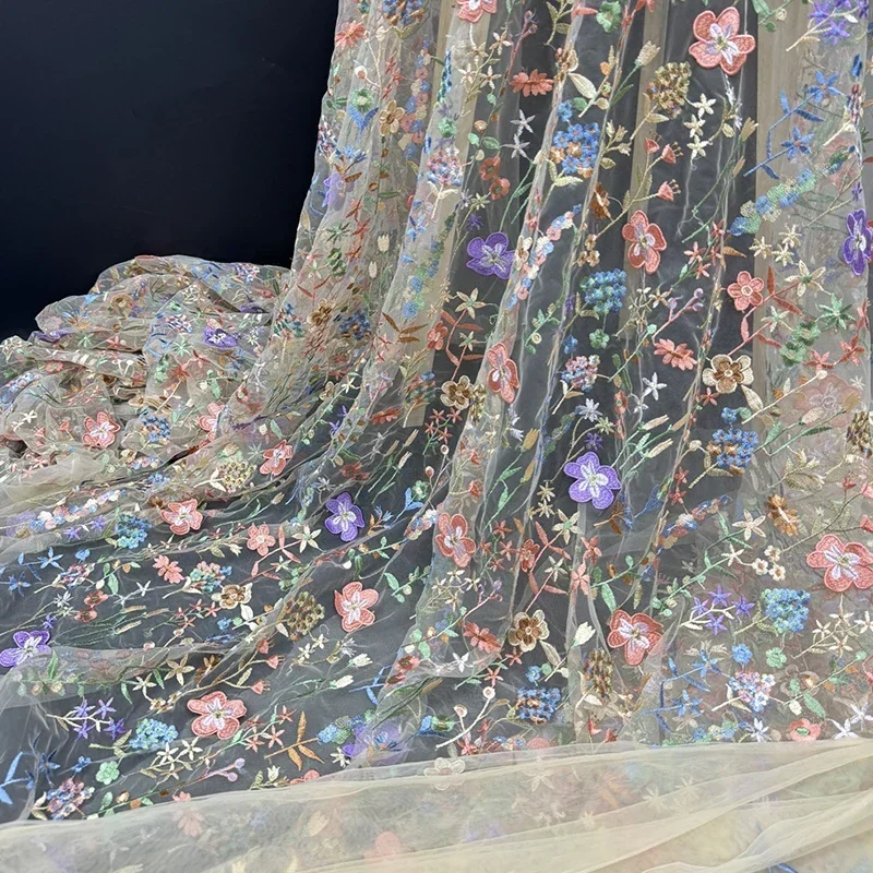 Textile And Sewing Materials - 3D 꽃 자수 얇은 명주 그물