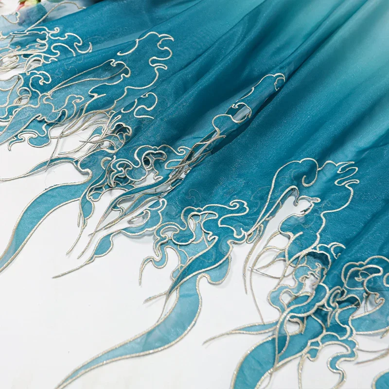 Sewing Cloth - 중국 스타일 자수 연잎 그라데이션 원단