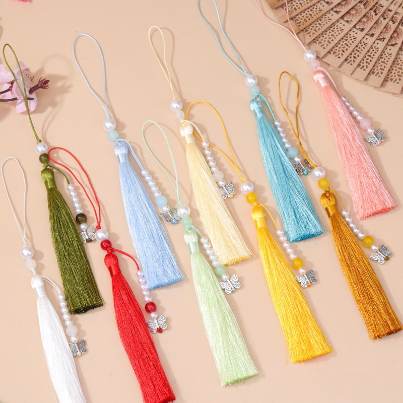 Vintage Sewing Textile - 5개 빈티지 진주 나비 태슬 펜던트