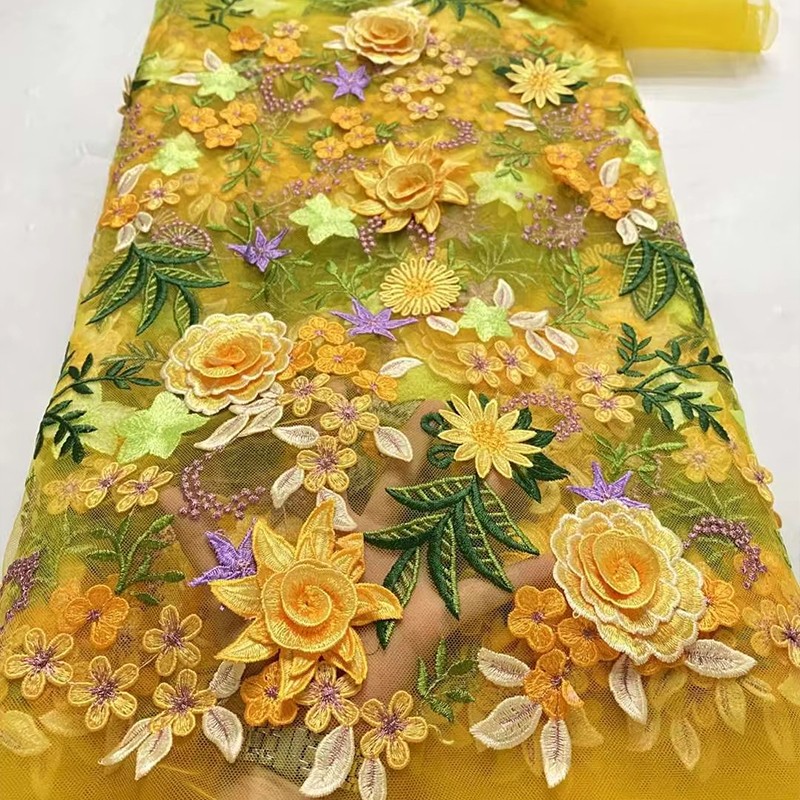 Sewing Textiles - 90x130cm 3D 플로럴 자수 튤 레이스