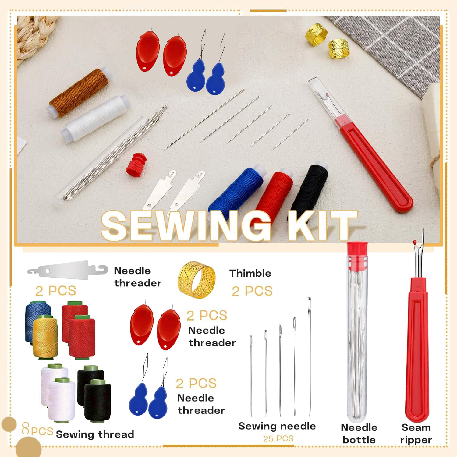 Sewing Kit - 43개 대형 눈금 바늘 세트 가정용
