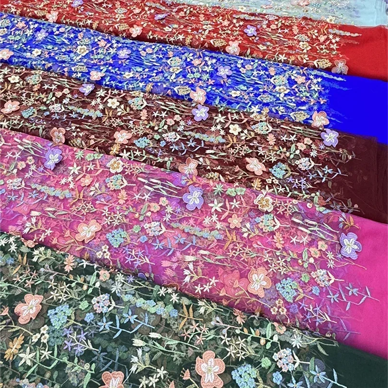 3D 꽃 자수 얇은 명주 그물 원단 섬유 메쉬 소재 레 - Textile And Sewing Materials 리뷰 및 가격