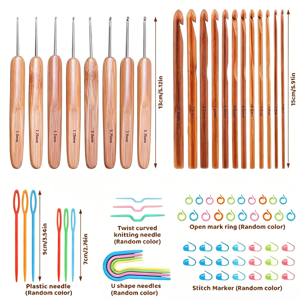 74개 대나무 코바늘 세트, 휴대용 보관 가방이 포함된 - Sewing Kit 리뷰 및 가격